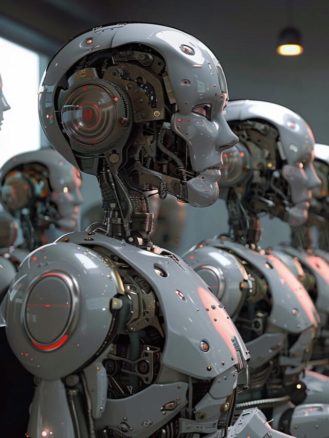 Robots watching YouTube on TV screen.