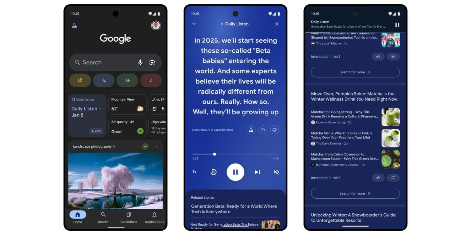 Daily Listen AI Feature in Google App. Photo Source: Simon Tokumine (LinkedIn)