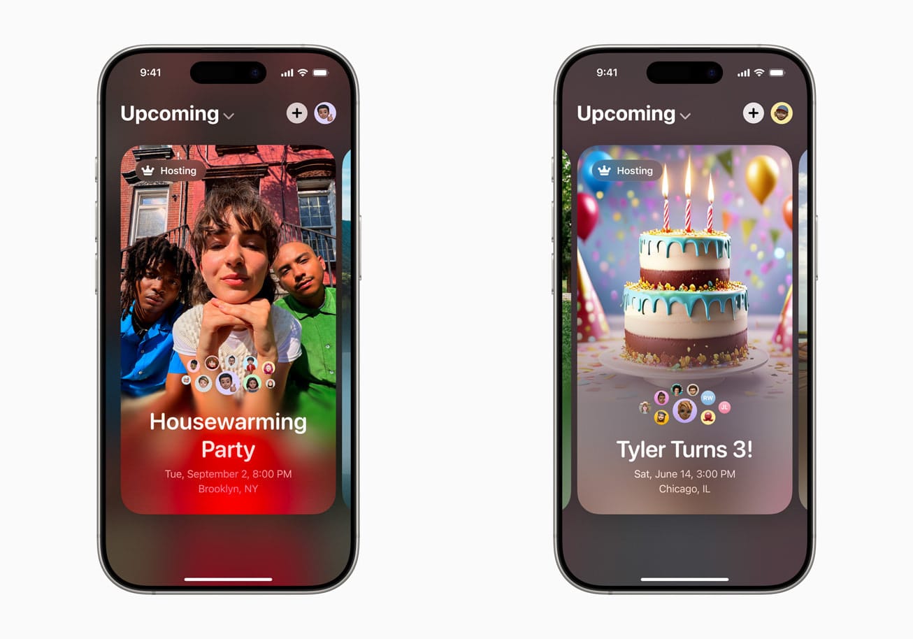 Two smartphones with event invitations on their screens. Photo Source - Apple