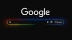 A futuristic Google search bar featuring icons for voice input, image search, and a new AI Mode.