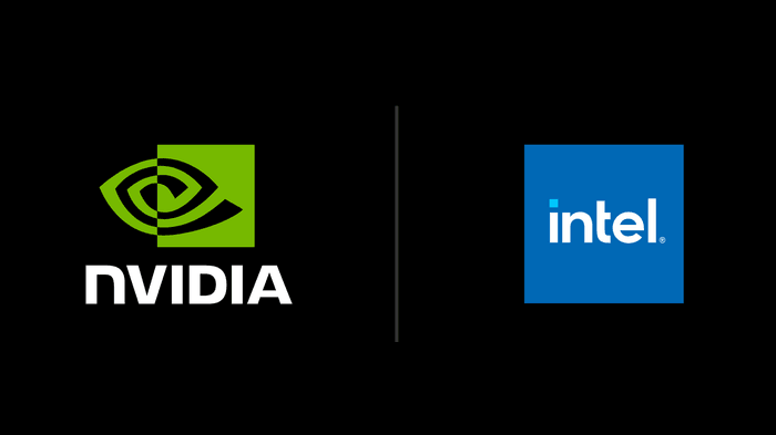 Nvidia and Intel logos side by side against a black background, with the green Nvidia logo on the left and the blue Intel logo on the right.