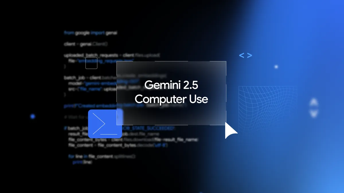 Gemini 2.5 Computer Use title card on a blue gradient with UI elements and code backdrop