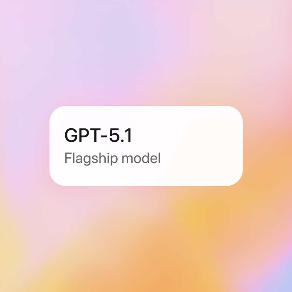 GPT-5.1 square art card showing the product name and stylized icons for personalization and model features