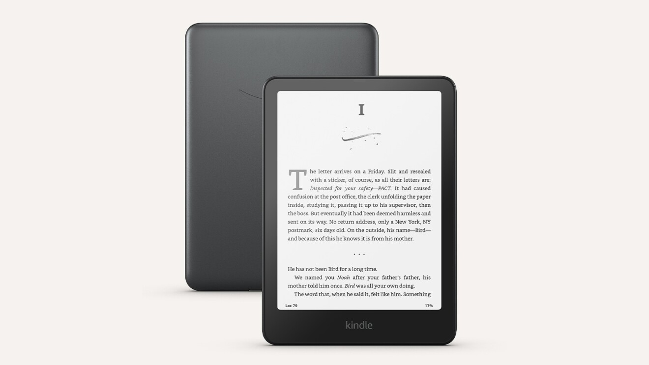 Amazon Kindle Paperwhite 2024 e-reader displaying text on glare-free screen with adjustable warm light feature for comfortable reading