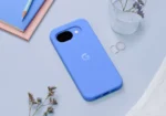 Google Pixel 10a smartphone in Lavender color with matching Lavender protective case showing flush camera design and textured matte finish against white background