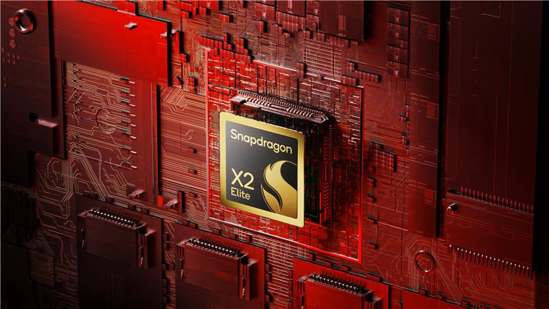 Qualcomm Snapdragon X2 Elite Extreme chip promotional render on dark background