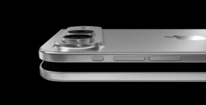 iPhone Fold leaked CAD render showing book-style foldable design with dual rear cameras, outer display with punch-hole camera, and thin profile when unfolded, displaying Apple's first foldable smartphone concept