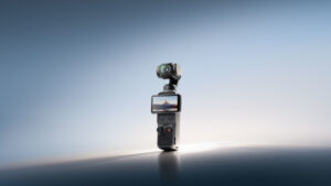 DJI Osmo Pocket 4 compact gimbal camera with 1-inch CMOS sensor, rotating LCD screen, and three-axis stabilization, launched April 16 2026