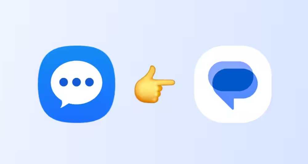 Samsung Messages app End of Service announcement graphic showing the prompt to switch to Google Messages on a Galaxy smartphone