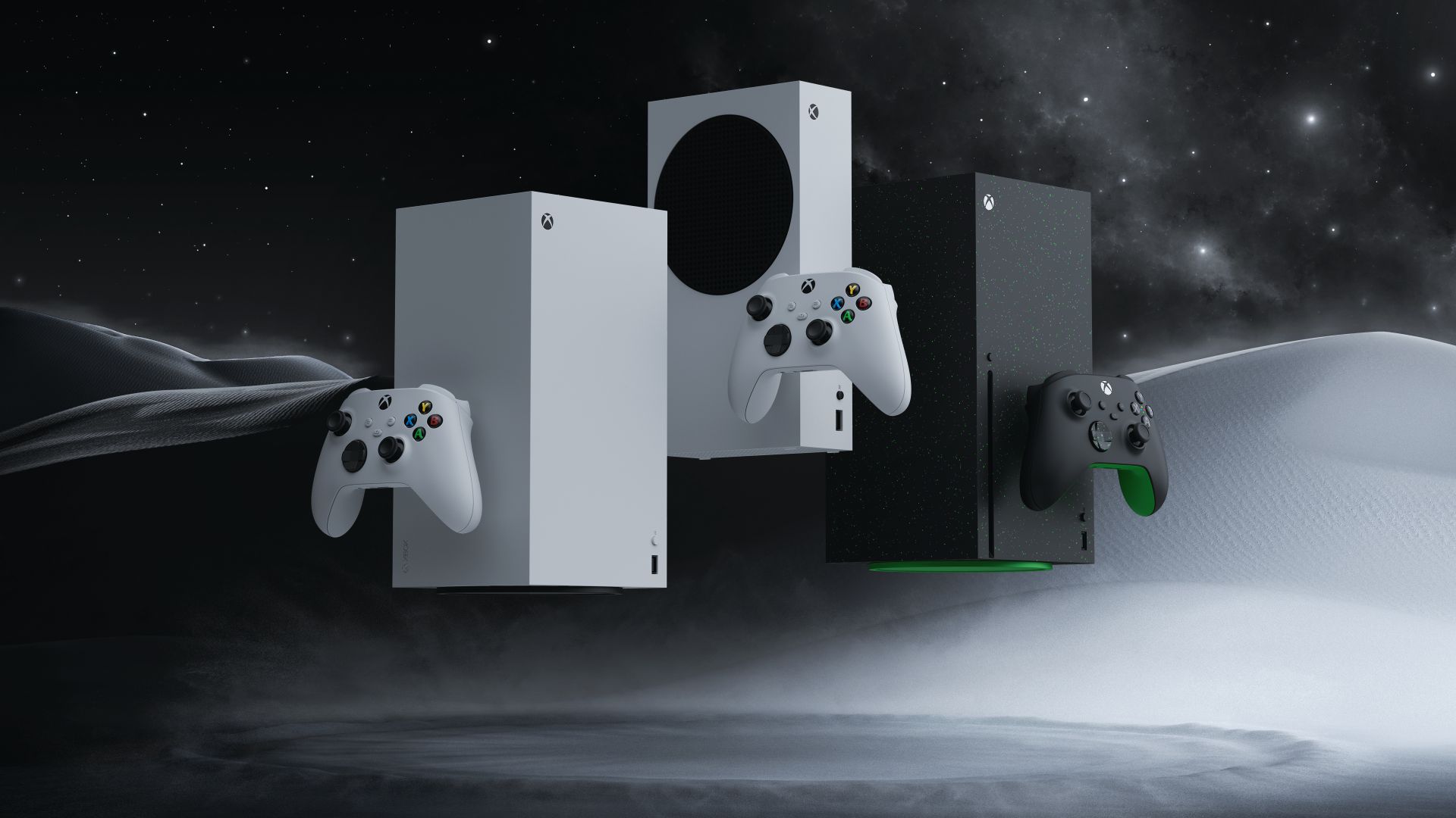 Xbox Series X and Xbox Series S console family lineup showing all available colour and storage variants released in 2024