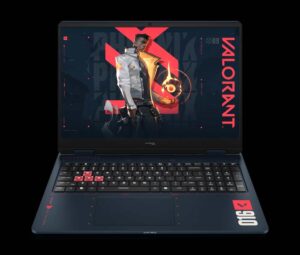HyperX OMEN 16 VALORANT Limited Edition gaming laptop front view showing VALORANT-themed colorway and keyboard accents
