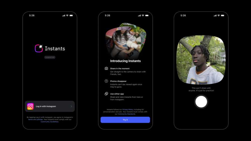 Instagram Instants feature interface showing the photo stack in the Direct Messenger inbox on a mobile screen
