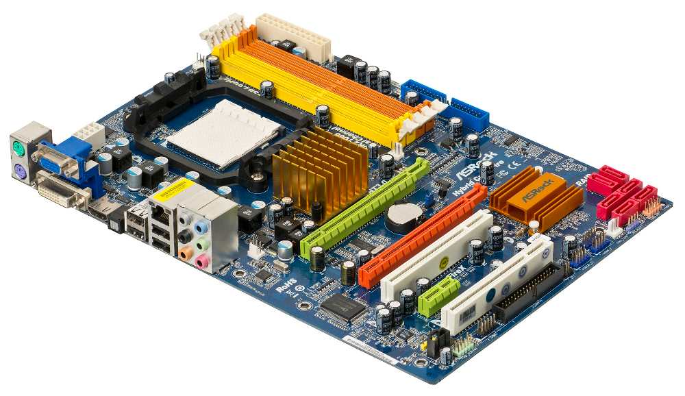 ASRock A790GXH/128M ATX motherboard with AMD 790GX chipset showing PCIe slots, DDR2 memory slots and I/O panel layout