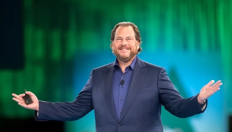 Salesforce CEO Marc Benioff photographed in a formal setting, as featured on the Salesforce Newsroom website