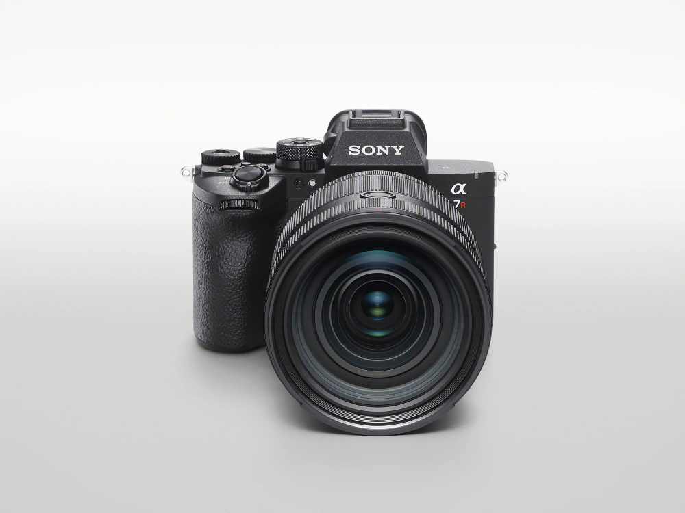 Sony Alpha 7R VI mirrorless camera body with FE 28-70mm F2 GM lens attached, shown from the front and top against a plain background