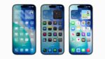iPhone Home Screen showing iOS 26 Liquid Glass design with translucent app icons widgets and Dock displayed against a colourful wallpaper