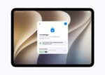 An iPad Pro displays the Setup Assistant screen for child account app restrictions, showing options for essential apps and a recommended starter set