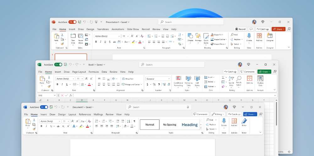 Microsoft Office visual refresh interface showing updated Fluent Design with rounded corners and neutral color palette.