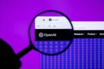 OpenAI logo with a magnifying glass symbolizing increased scrutiny and investigation into the company's AI safety practices.