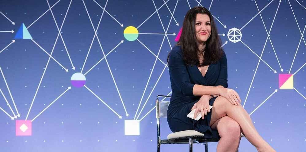 Fidji Simo speaking at Facebook F8 Developer's Conference in 2017.