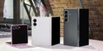Samsung Galaxy Z Fold 8, Galaxy Z Fold 8 Ultra, and Galaxy Z Flip 8 displayed together at Galaxy Unpacked July 2026 in London.