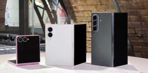 Samsung Galaxy Z Fold 8, Galaxy Z Fold 8 Ultra, and Galaxy Z Flip 8 displayed together at Galaxy Unpacked July 2026 in London.